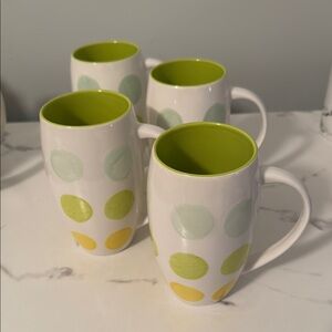 Set of 2 - Polka Dot Ceramic Mugs - Green and Yellow